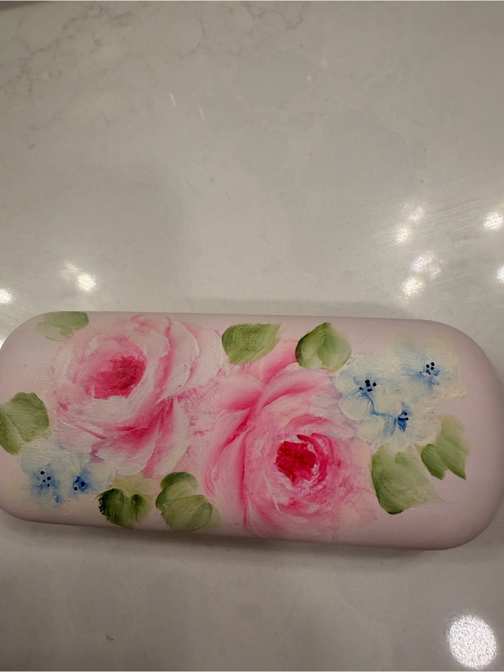 Polo by Ralph Lauren Pink Floral Eyeglass Case with Hand-Painted Roses